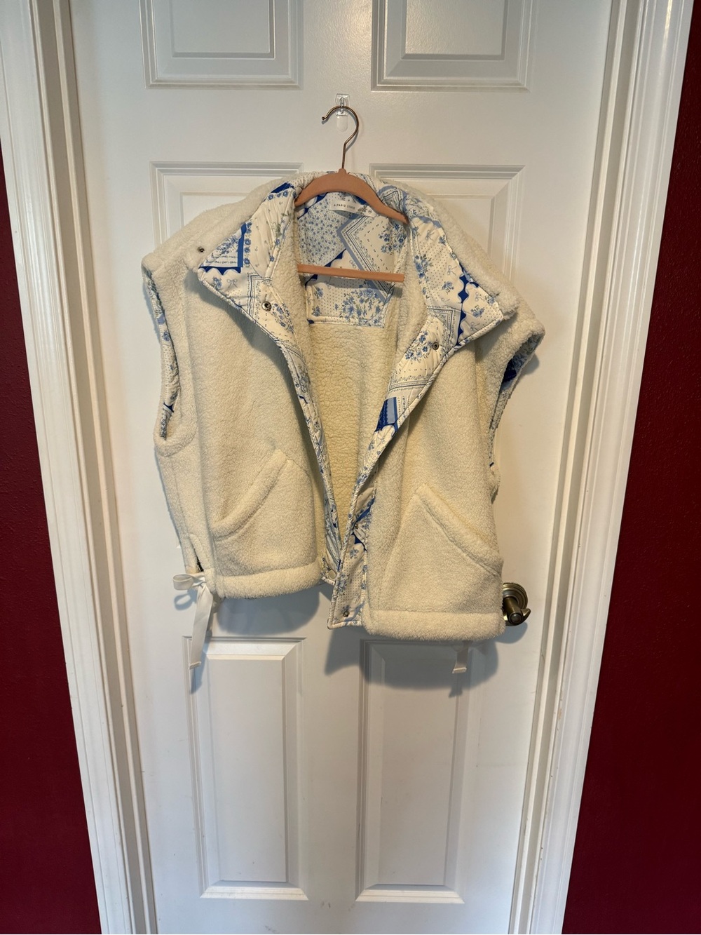 Altar'd State Cream Vest with Blue Floral Lining